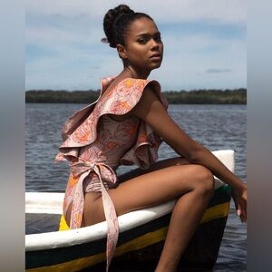 Glory Ang Bruqueira One Piece Floral Ruffle Swimsuit No Tie Size Xs